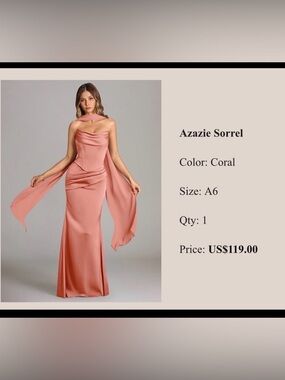 Azazie Strapless Satin Gown - Peach (Coral)